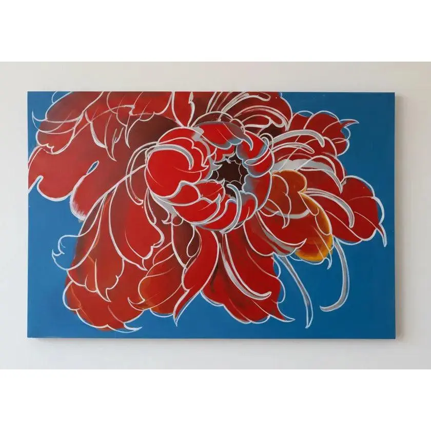 Dan The Man Original Peony Floral Oil Painting - 60"x40" 1-Piece Canvas Wall Decoration, Modern Wild Red Flower Collectible Cultural Art, Massive Statement Room Interior Artwork, 60" X 40"