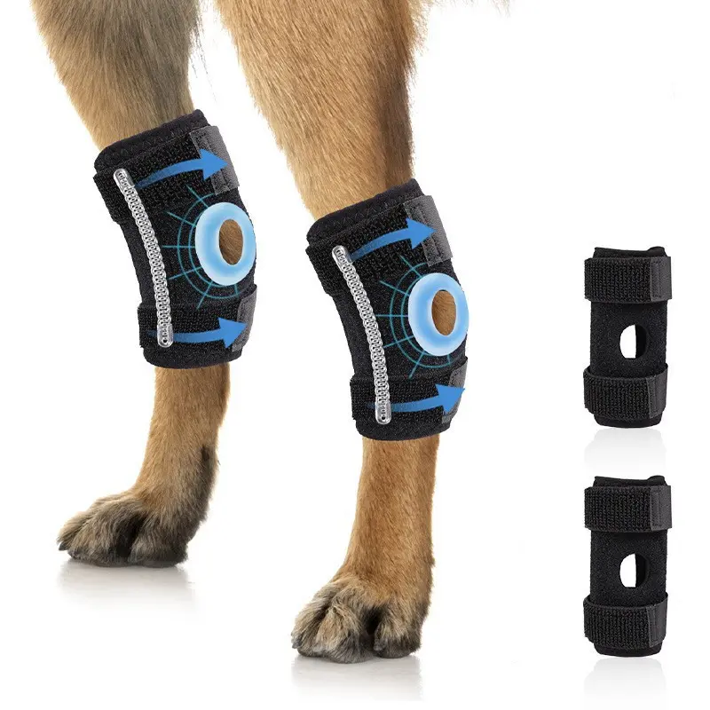 Adjustable Dog Knee Brace - Lightweight, Breathable Pet Joint Support Protector with EVA Cushion, Metal Springs, Hook-and-Loop Straps, Supportive Fit for Injury Recovery, Pain Relief