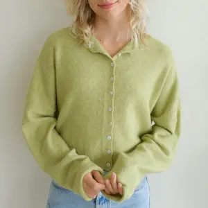 Women's Autumn Sweater Cardigan Long Sleeve Round Neck Button Up Solid Color Knitwear