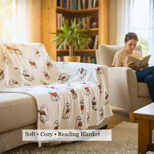Ghost Reading Blanket – Cute Cozy Throw for Book Lovers | Soft Flannel Reading Blanket, Perfect Gift for Readers & Halloween Fans