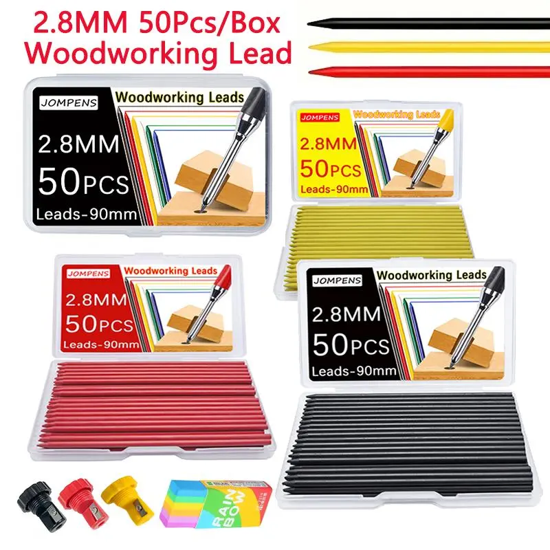 Woodworking Pencil Lead Set, 3 Counts/set Including 1 Box Replaceable Lead & 1 Count Pencil Sharpener & 1 Count Eraser, Deep Hole Marking Architectural Drawing Pen Accessories, Stationery Supplies, Office School Supplies