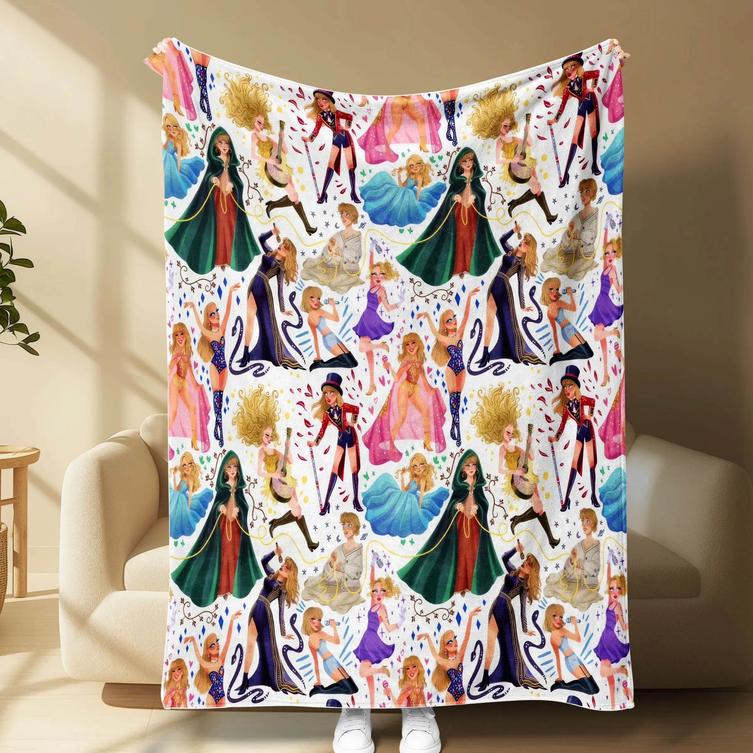 Glam Pop Diva Collage Throw Blanket, Sparkly Showgirl & Stage Queen Pattern, Super Soft Cozy Fleece, Perfect Gift for Music Lovers