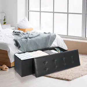 SUPERDEAL 43 In Tool-Free Foldable Storage Ottoman - PVC Leather Cushion Seat, Footrest, Storage Organizer for Living Room, Bedroom