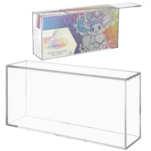 PKMN TCG Display Case Sliding Magnetic Lid For Prismatic Evolutions Super-Premium Collection Trading Anime Game Graded Cards  Protective Container,Hard Holder for PKMN Booster Box Storage & Card Collection Protection Cabinet Acrylic