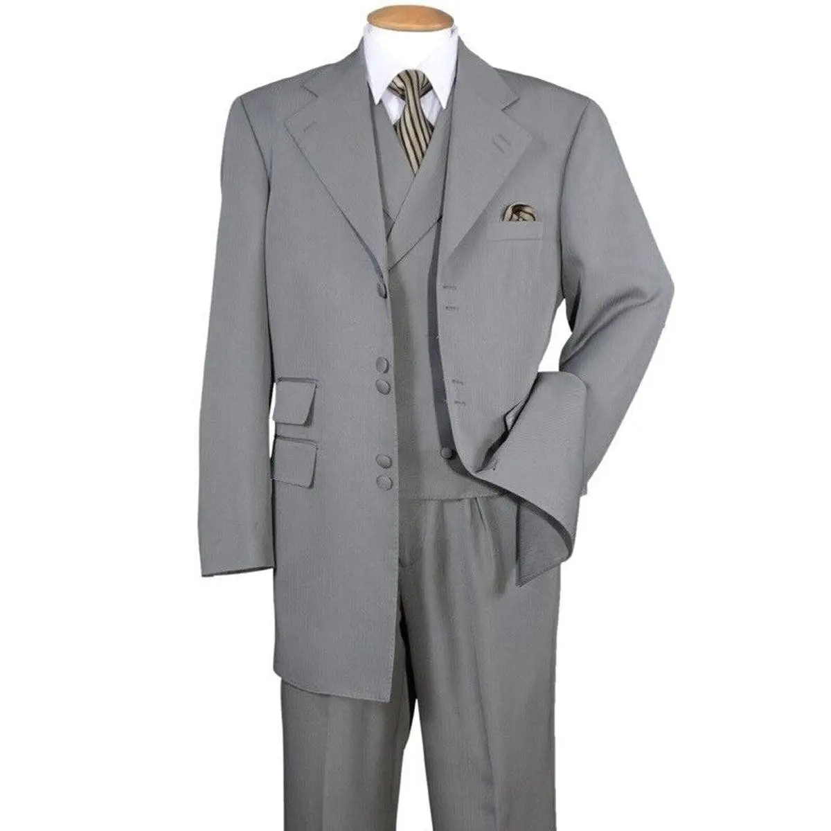 Mens Double Button Vested Fashion Zoot Suit in Grey