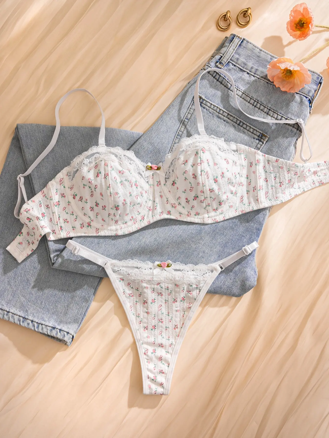 Women's Lace Patchwork Floral Print Underwire Comfortable Cute Sexy ...