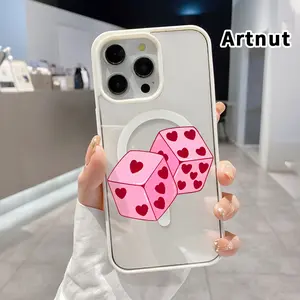 Magnetic Phone Case Supports Wireless Charging for iPhone 17 Pro Max 16 Plus 15 14 13 12 11 Air E Love - Dice Charm Pattern Anti-Yellowing Shockproof Durable Ultra-Thin Crystal Transparent Acrylic Cover.