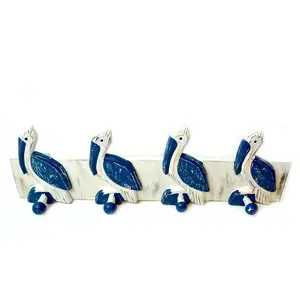 Hand Carved Pelican Towels Hooks Beach Hanger Holder Surfboard Nautical Wooden Wall Hanging Art Sign Tiki Bar