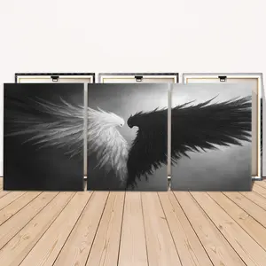 3 Counts Wooden Framed Canvas Painting, White And Black Winged Birds Illustration, Exquisite Poster, Perfect Living Room Decoration, Modern Art, Fashion Family Poster, Wall Art Decoration, Waterproof Art