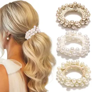 Scrunchies Beaded Hair Ties Decorative Ponytail Holder  Hair Accessories for Women and Girls (Pack of 3)
