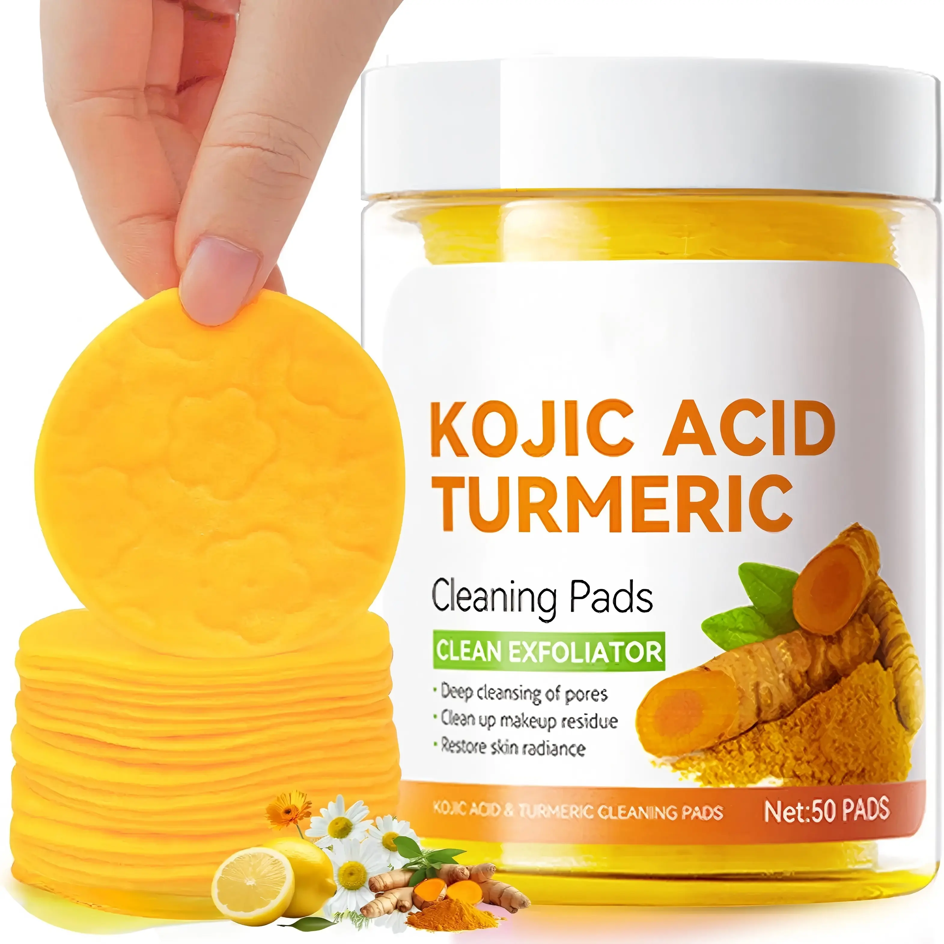 Kojic Acid Turmeric Cleansing Wipe Pads Gentle Exfoliate Dark Spot Remover Anti Blemish for Acne and Dark Spots