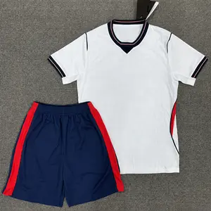 Men’s White Navy Red Soccer Jersey Set, England Color Inspired Football Shirt & Shorts for Kids and Adults