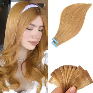 Tape in Hair Extensions 27# Strawberry Blonde 100% Remy Human Hair 40g 20pcs Straight Seamless 16-26 Inch for Weddings & Holidays