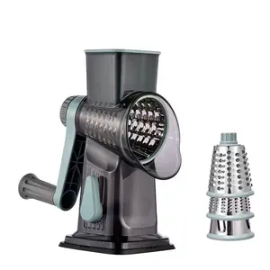 Multifunctional Ice Crusher3-in-1 Rotary Cheese Grater with Handle, Ice Shaver Vegetable Slicer, 3 Replaceable Blades, Strong Suction Cup Base, Multifunctional Kitchen Gadget for Cheese Veggie Ice Shaving Food Prep