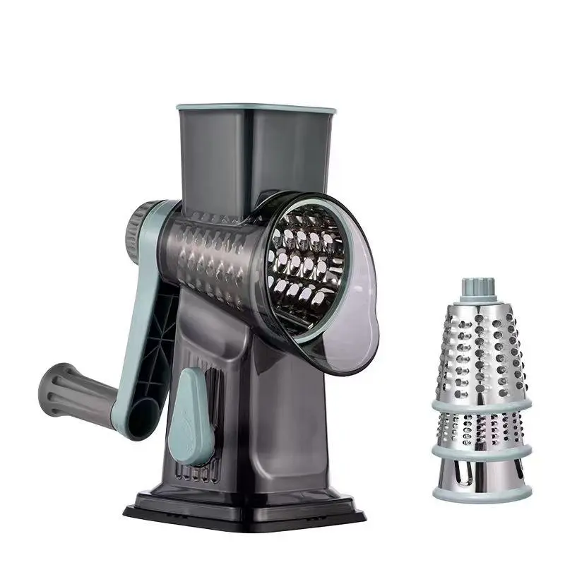 Multifunctional Ice Crusher3-in-1 Rotary Cheese Grater with Handle, Ice Shaver Vegetable Slicer, 3 Replaceable Blades, Strong Suction Cup Base, Multifunctional Kitchen Gadget for Cheese Veggie Ice Shaving Food Prep