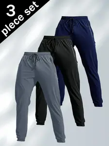 Men's 3 piece Drawstring Waist Athleisure PantsCasual Style Comfy Pocket Trousers for Daily Wearants for Men,Streetwear Men's Bottoms for AlSeasons,Mens Pants, Going Out Bottoms, Menswear,Activewear,Elastic Waist Drawstring Pants
