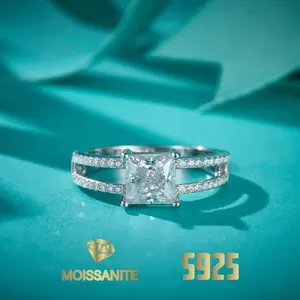 925 Sterling Silver 1.38 Carat Moissanite Ring Square Double Layers Engagement Rings For Women, Luxurious Romantic Design For Confession, Engagement, Wedding, Perfect For Anniversary, Birthday, Thanksgiving, Christmas Gift, Comes With Gift Box