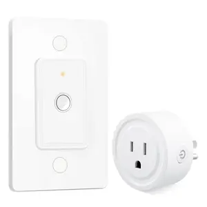 Mini Remote Control Outlet Plug Adapter with Remote Wall Switch, 656ft Range Wireless Remote Control for Indoor Lamps and Household Appliances, No Hub Required, 10A/1100W, White