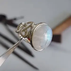 Celtic Infinity Rainbow Moonstone Sterling Ring Size 10