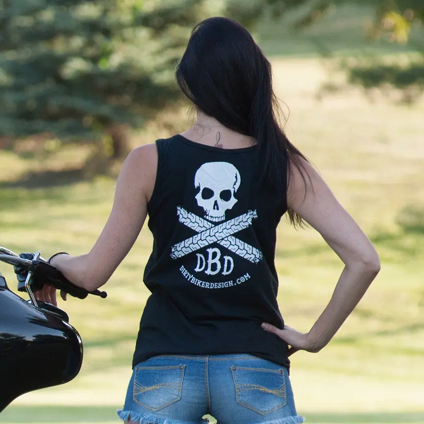 DBD Dirty Black Tank Top - Unisex Cotton Fabric Sleeve Top with Skull and Cross Design, Comfortable Fit for Women