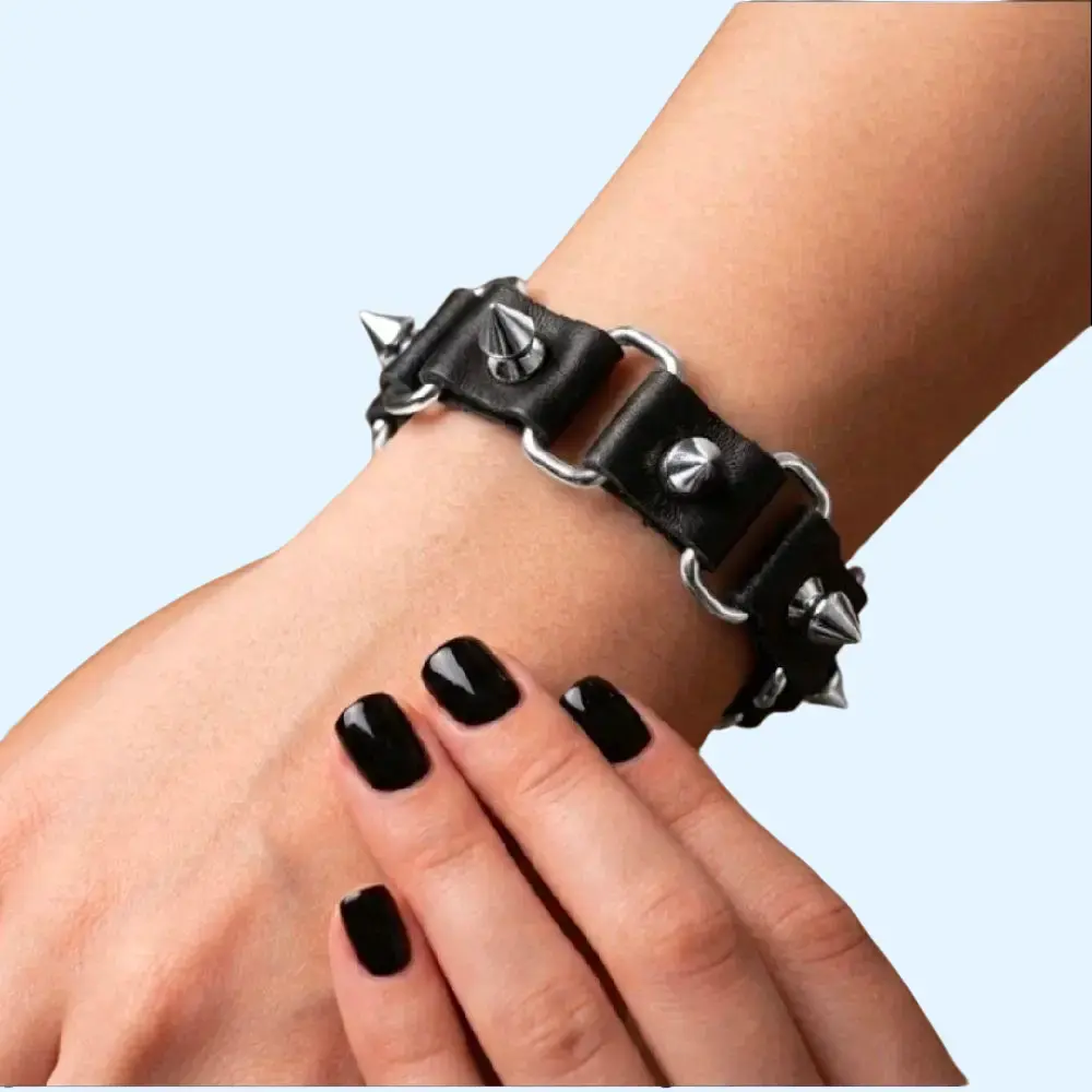 Gothic Style Black Leather Bracelet
