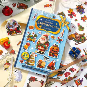Holiday Series Sticker Book, 35 Sheets/book Christmas Themed Decorative Sticker, DIY Decals for Scrapbooking, Journaling, Gift Wrapping
