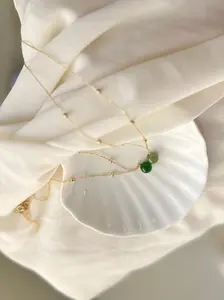 Natural Hetian Jade Necklace, Nephrite Charm with Dainty Golf Filled Chain