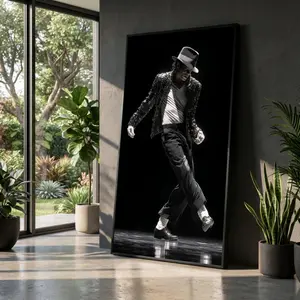 Michael Jackson Dance Pose Canvas Wall Art, Michael Jackson Legend Pose,Sparkling Jacket Close-Up, Black Background Performance Art
