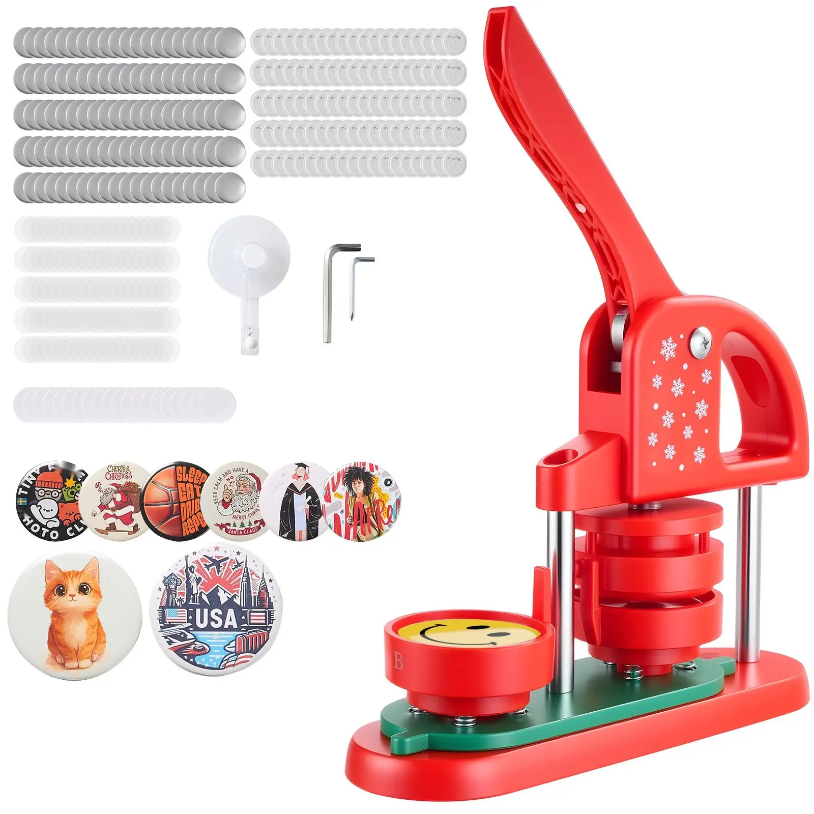 Button Maker Machine For Plastic Pins 2.28 Inch Button Press With 100 Pieces Button Parts Red Color, Professional Manual Button Making Tool For DIY Custom Pins, Craft Embellishments, School Projects And Hobbyist Use