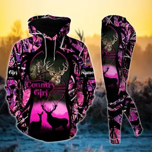 Premium Deerhorn Country Girl Personalized 3D Camo Hoodie and Legging Set – Hunting Outdoor Sportswear Gift for Women
