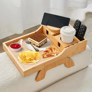Couch Arm Table, 5-in-1 Sofa Arm Tray with Phone Holder, Anti Falling Couch Cup Holder with Removable Couch , Desktop Dual-Use Couch Arm Tray for Cup,Drink,Phone,Remote,Snack