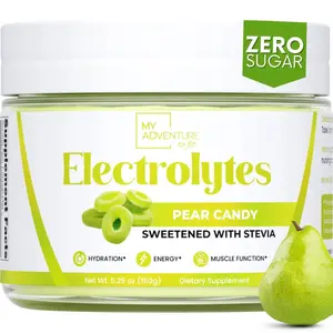 My Adventure to Fit Zero Sugar Pear Candy Electrolytes Powder - Refreshing Hydration & Caffeine-Free Energy - Vegan Keto Paleo - Natural Electrolyte Drink Mix with Stevia - 30 Servings - Probiotic Blend Supplement