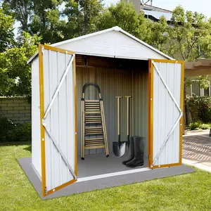 Outdoor Storage Sheds 6FTx4FT Metal Apex Roof Single-Storey Fire-Rot-Termite Resistant Garden Shed for Tool Storage