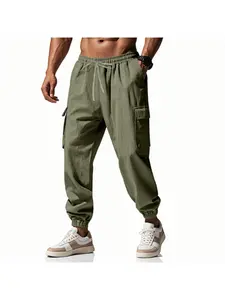 Men's Summer Cotton-Linen Cargo Pants, Lightweight Breathable Cuffed Trousers, Casual Pants for Daily Wear and Vacation