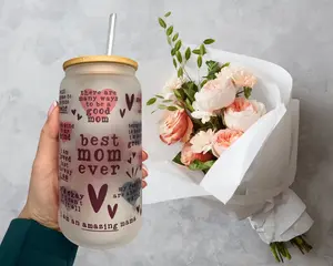 Taniri 16oz Frosted Glass Tumbler Water Bottle Cup - Customized Personalized Mom Gift, Bamboo Lid, Reusable Straw, Elegant Design, Portable, Ideal for Mother’s Day, Iced Coffee, Water Bottles