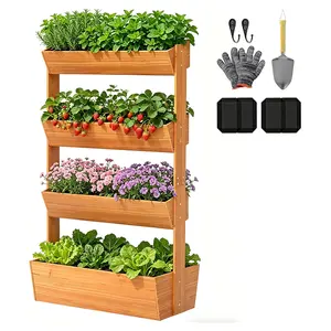 4-Tier Vertical Wooden Raised Garden Bed – Space-Saving Planter,Freestanding Plant Stand Flower Rack, Wooden Planter Box for Plants, Flowers, Herbs & Vegetables – Indoor Outdoor Gardening