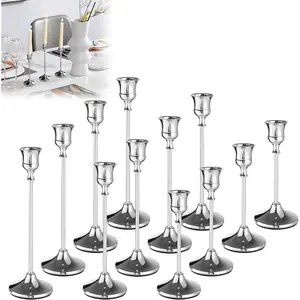 12Pcs Silver Candlestick Holders Set Silver Taper Candle Holders Tall Candle Holder Decor Vintage Table Centerpiece for Christmas Holiday Wedding Dining Party Home Decoration