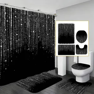 1pc Meteor Shower Gradient Bathroom Set, Waterproof Curtain + Toilet Mat + Rug Set, Silver Color Star Pattern, Home Decor, Shower Curtain Sets