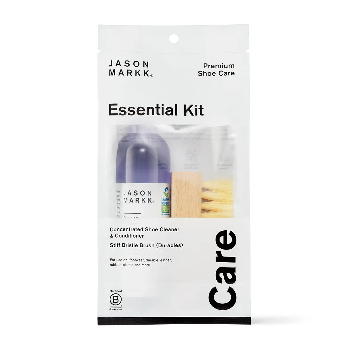 Jason Markk Essential Leather Shoe Care Kit - 4 Oz. Premium Footwear Cleaner, Stiff Bristles, Durable Materials Safe, All-Color Safe, Deep Clean for 100 Pairs of Sneakers (Sneaker Cleaning Kit)