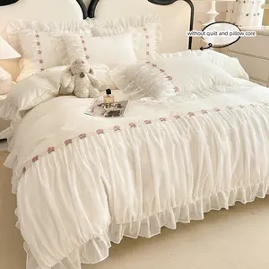 3-Piece Lace Trim Sheet Set, Includes 1 Fitted Sheet & 1-2 Pillowcases, Soft Comfortable Bedding, Stylish Bedroom Accessories, Soft Bedding Sets