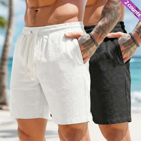 2-Pack Men’s Premium Lyocell Shorts – Soft, Breathable Blended Fabric, Drawstring Loose Beach Casual Shorts
