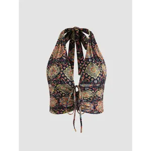 Cider Womenswear Boho Paisley Halter Tank Top - 2 Colors, Size Range 0-26