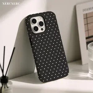 Black with White Polka Dots 2-in-1 PC Hard & TPU Soft Funda Para Phone Case for iPhone 11-17 Pro Max & Galaxy S26 S25 A56 A55 A17 A16 - Dual-Layer Shockproof Matte/Glossy Finish