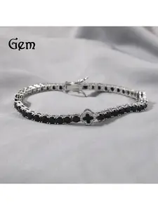 Hip Hop Four Leaf Clover Clasp Bracelet, Silver Black Clover Bracelet for Women, Trendy Hip Hop Jewelry