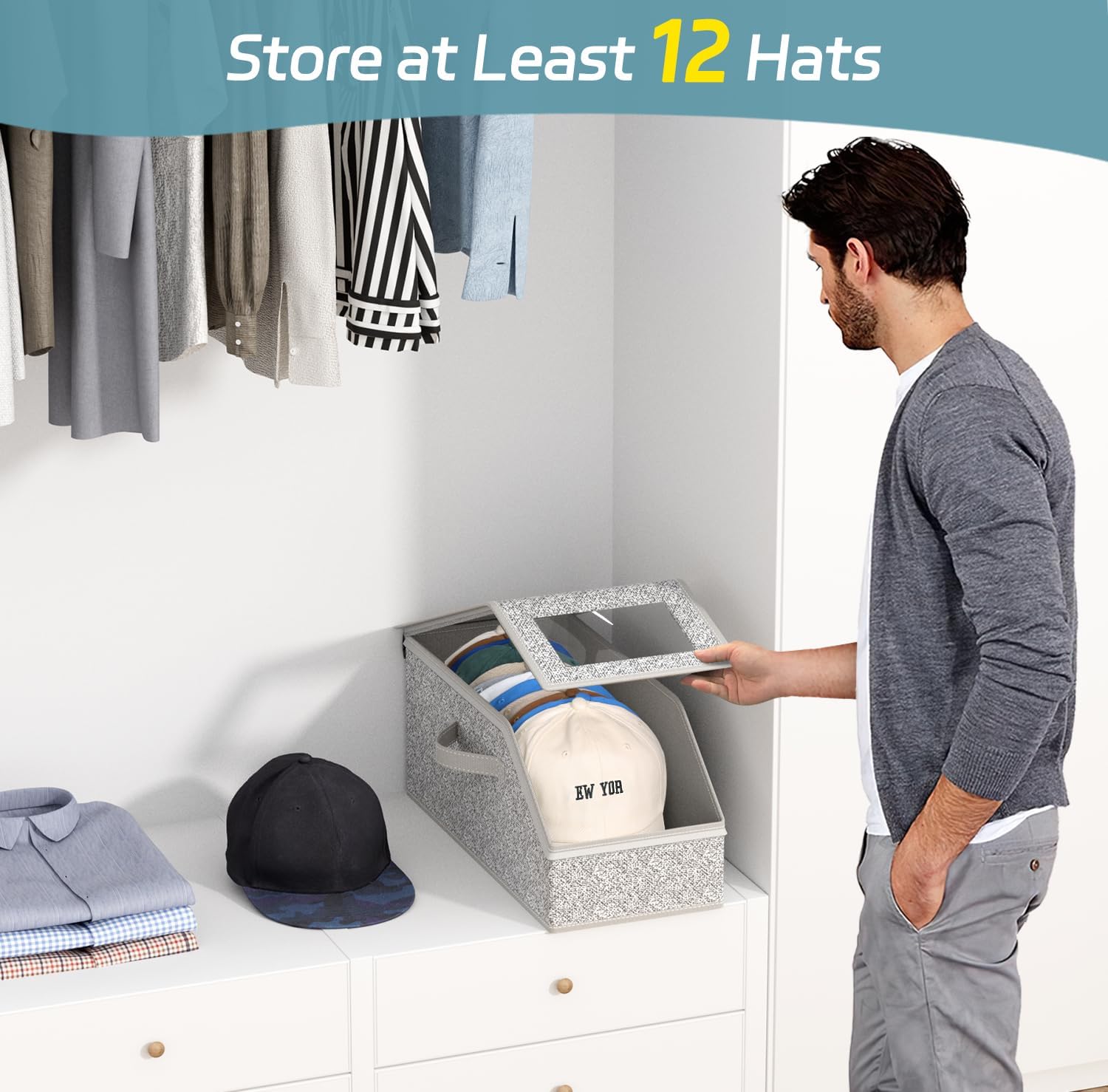 Premium Baseball Cap Storage Box, Stackable Hat Organizer with Zipper & Clear Window, Ideal for Home & On-the-Go Use