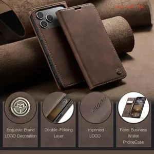 Retro Magnetic Flip PU Leather Case Protector for iPhone 17 Air 17 Pro 16 15 14 13 Wallet Cover Phone Coque