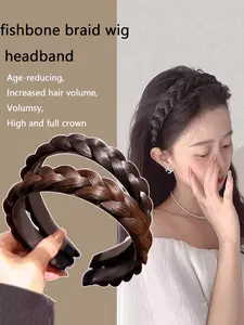 Women's Elegant Fashion Fishbone Braided Hairband, Anti-Slip Plain Color Hair Accessory, Ideal for Spring Summer Parties and Holidays