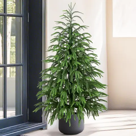 4ft UV-Resistant Artificial Potted Norfolk Pine - Deco Artificial Plants, Life-Like Synthetic Shrubbery, Indoor/Outdoor Home & Balcony Ornament