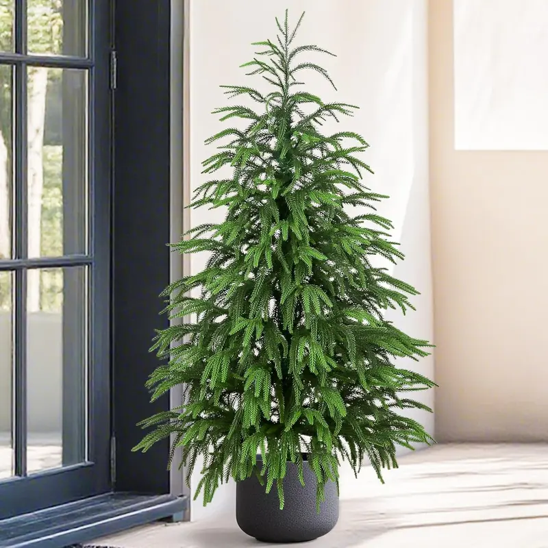 4ft UV-Resistant Artificial Potted Norfolk Pine - Deco Artificial Plants, Life-Like Synthetic Shrubbery, Indoor/Outdoor Home & Balcony Ornament