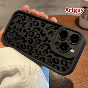 Phone Case for iPhone 17 Pro Max 16 Plus 15 14 13 12 11 Air E Black Vintage Leopard Print Drop Protection Shockproof Soft Silicone smartphone Cover